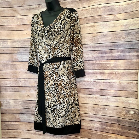 Karin Stevens Dresses & Skirts - Karin Stevens Animal Print Dress Draped Neckline